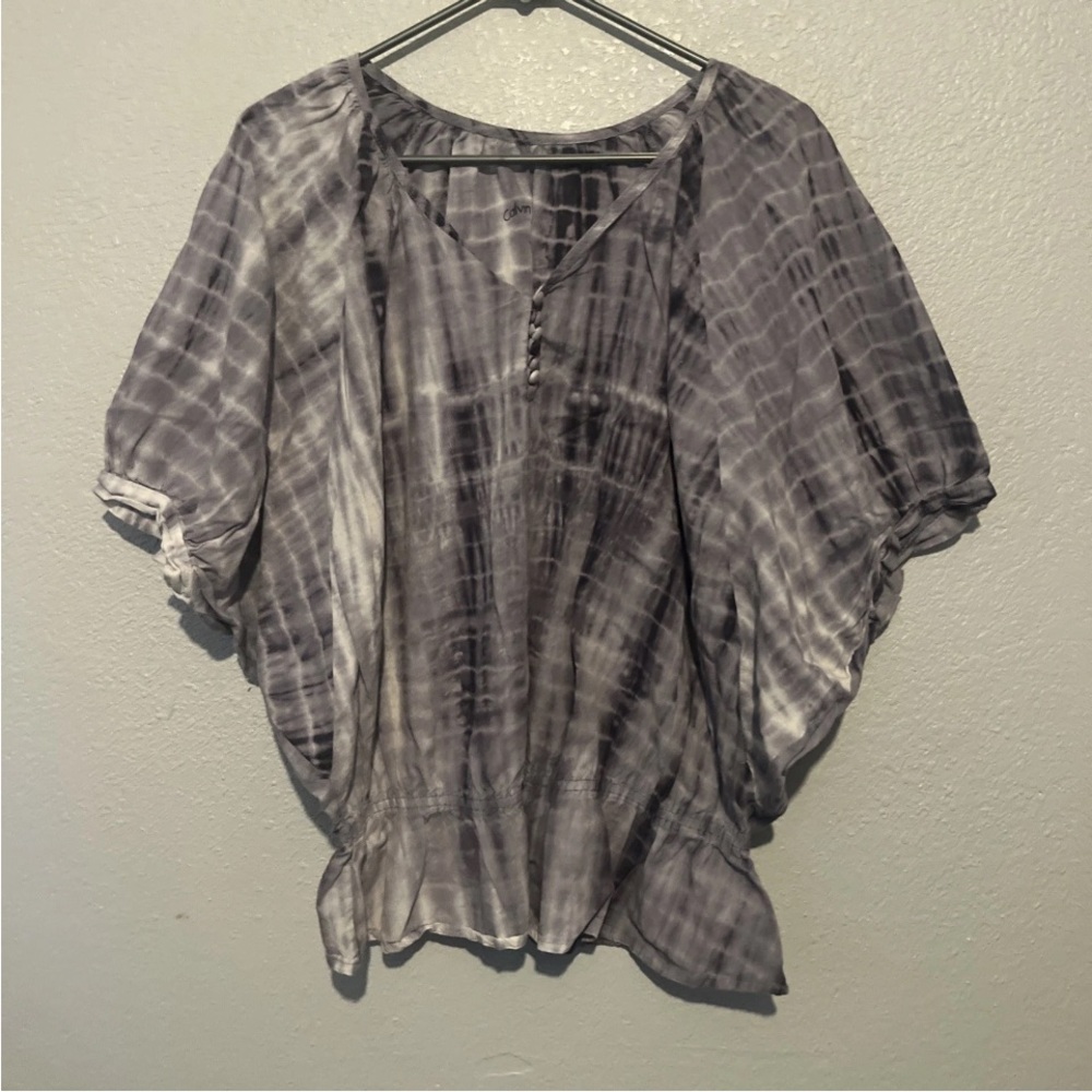 Calvin Klein Jeans Flutter Sleeve Top Gray Tie Dye Size XL